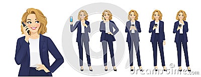 Elegant beautiful business woman with phone Vector Illustration