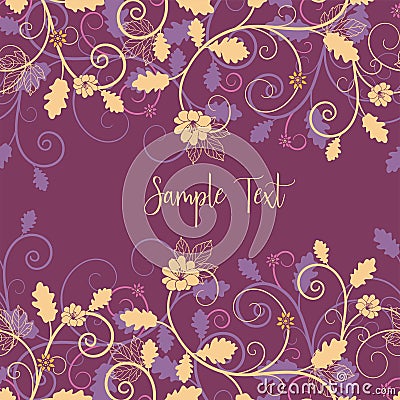 Elegant and beautiful horizontal seamless pattern with leaves, flowers and cute swirls. Autumn background. Great for fall themed Vector Illustration