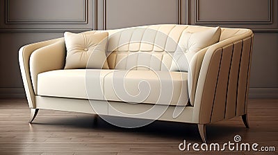 Elegant Beige Sofa With Photorealistic Detailing And Soft Armrests Stock Photo