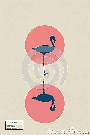 Lonely flamingo standing in lake Vector Illustration