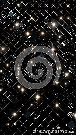 Elegant Black Abstract Background with Glimmering Grid and Lights Stock Photo