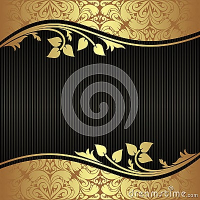 Elegant black Background with floral golden Borders Vector Illustration