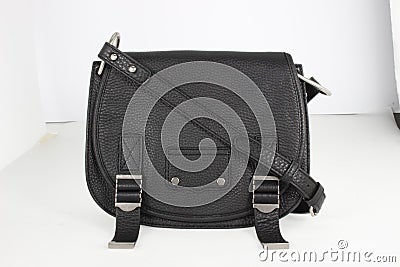 Elegant black bag for official use with mini black pouch for makeup and other essentials with white background Stock Photo