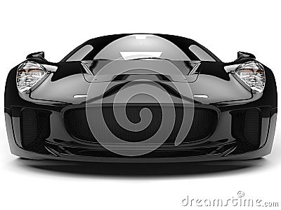 Elegant black super sports car - front view closeup shot Stock Photo