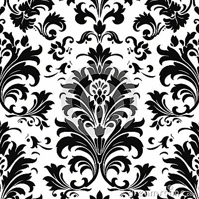 Elegant Black And White Damask Pattern With Floral Motifs Stock Photo