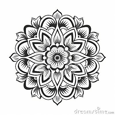 Elegant Black And White Leaf Flower Mandala Design Stock Photo