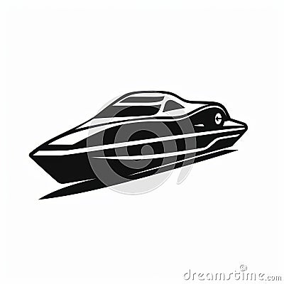 Elegant Black And White Speed Boat Illustration With Bold Lines Cartoon Illustration