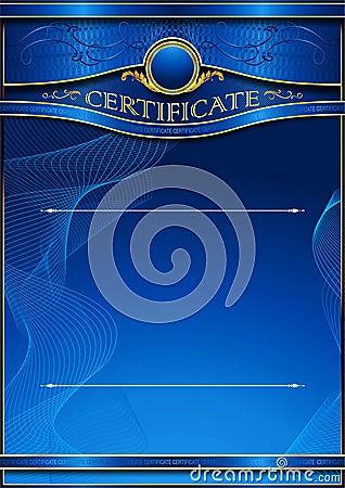 An elegant blank form for creating certificates. In blue tones. Stock Photo