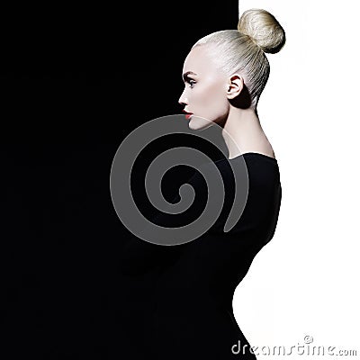 Elegant blode in geometric black and white background Stock Photo