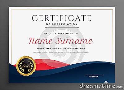 Elegant blue and red diploma certificate template design Vector Illustration