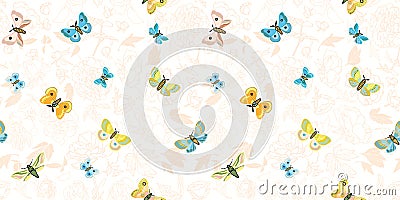 Elegant botanical peony butterfly pattern. Vector Illustration