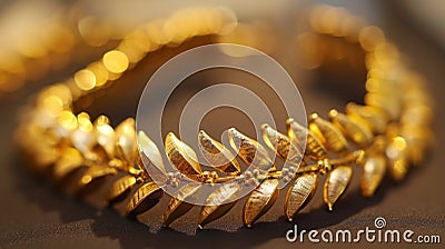 Gold bracelet featuring leaf design Stock Photo