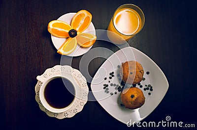 Elegant breakfast concept seen from above, coffee Stock Photo