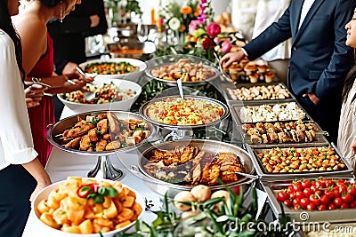 Elegant Buffet Spread at a Joyous Evening Gala. Generative AI Stock Photo