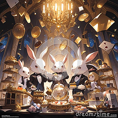 Elegant Bunnies' Gourmet Chocolate Factory Tour Stock Photo