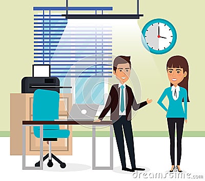 Elegant business people in the office scene Vector Illustration