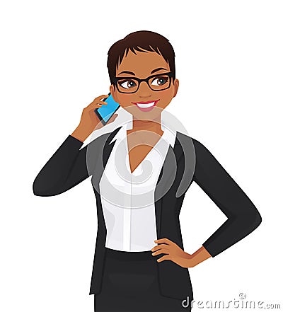 Elegant business woman talking on mobile phone Vector Illustration