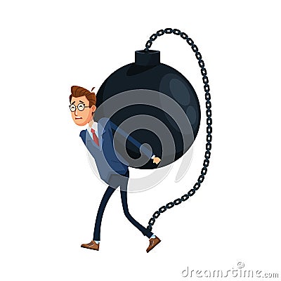 Elegant businessman lifting slave fetter comic character icon Vector Illustration