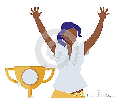 elegant businesswoman black celebrating with trophy Cartoon Illustration