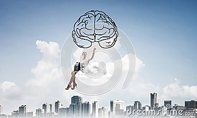 Concept of brainstorming and mind ability with attractive business lady Stock Photo