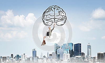 Concept of brainstorming and mind ability with attractive business lady Stock Photo