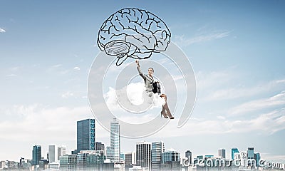 Concept of brainstorming and mind ability with attractive business lady Stock Photo