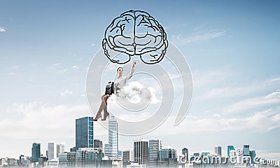 Concept of brainstorming and mind ability with attractive business lady Stock Photo