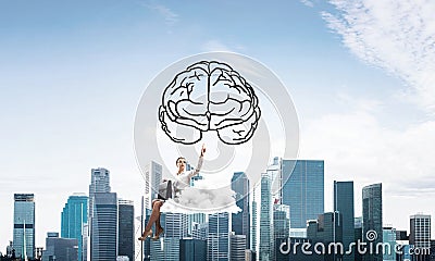 Concept of brainstorming and mind ability with attractive business lady Stock Photo