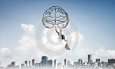 Concept of brainstorming and mind ability with attractive business lady Stock Photo