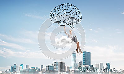 Concept of brainstorming and mind ability with attractive business lady Stock Photo