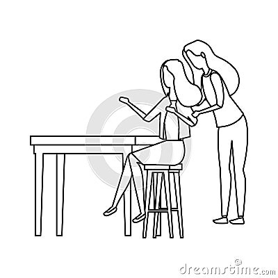 elegant businesswomen in table working Cartoon Illustration