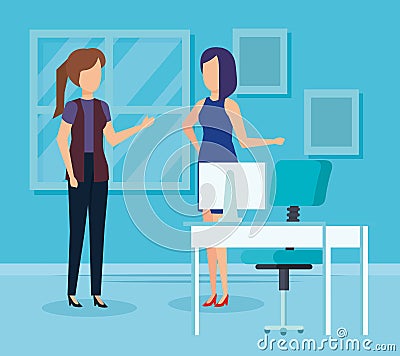 Elegant businesswomen in the workplace Vector Illustration