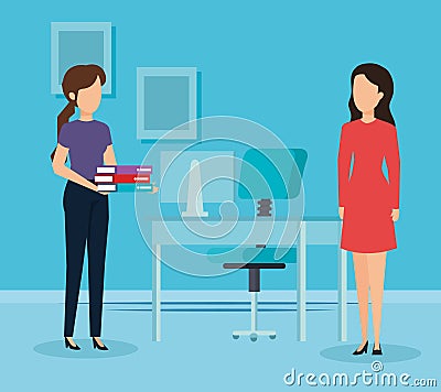 Elegant businesswomen in the workplace Vector Illustration