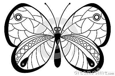 Elegant butterfly with ornate wings. Black moth silhouette Stock Photo