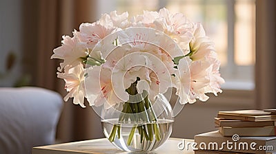 Elegant Carnation Arrangement With Blooming Lilies For Serene Living Space Stock Photo