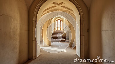 Elegant Castle Ambiance: Grand Hall and Staircase of a Castle Stock Photo