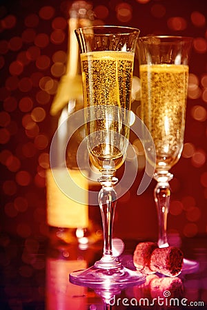 Elegant Champagne Glasses And Bottle Stock Photos Image 