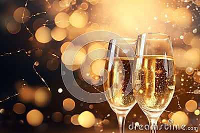 Elegant champagne gles clinking against a Stock Photo