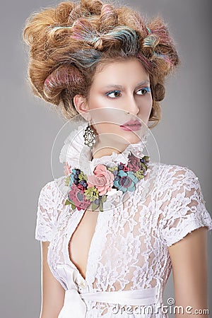 Elegant Charismatic Woman with Fancy Hairstyle Stock Photo