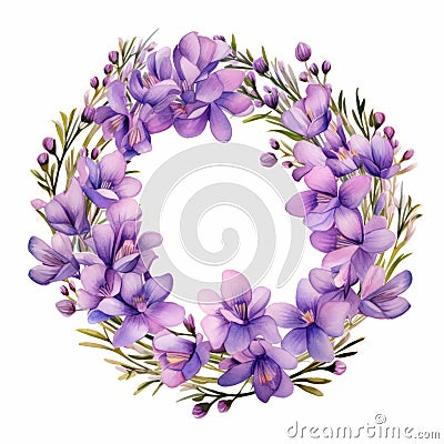 Elegant Chinese Painting Style Wreath With Purple Saffron Flowers Stock Photo