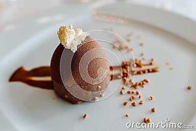 Elegant chocolate dessert with cream on a luxurious plate Stock Photo