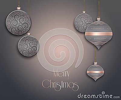 Elegant Christmas background with hanging brown balls Cartoon Illustration
