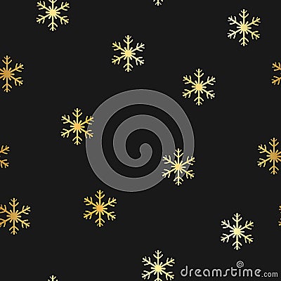 Elegant christmas pattern with gold snowflakes on dark background. Royal style festive illustration Vector Illustration