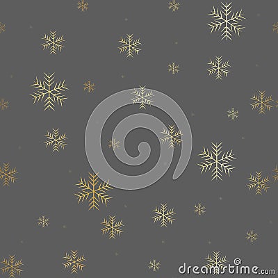 Elegant christmas pattern with gold snowflakes on dark background. Royal style festive illustration Vector Illustration