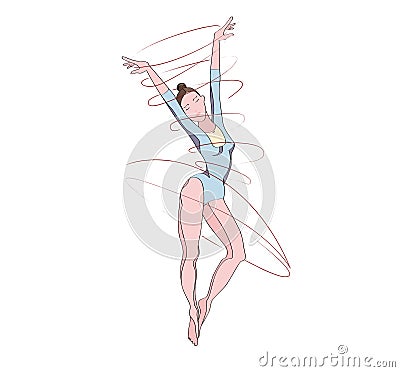 An elegant clasic dancer or ballerina in motion painted with soft pastel tones. Stock Photo