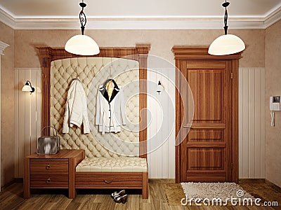 Elegant classic hall interior design with beige walls Stock Photo