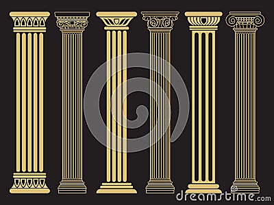 Elegant classic roman, greek architecture line and silhouette columns Vector Illustration