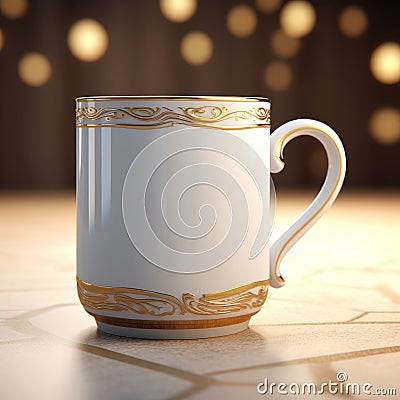 Elegant Coffee Cup With Gold Trim - Daz3d Style Stock Photo