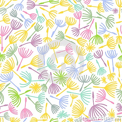 Elegant colored seamless pattern with flower branch. Scandinavian style vector background. Dandelion seamless pattern Cartoon Illustration