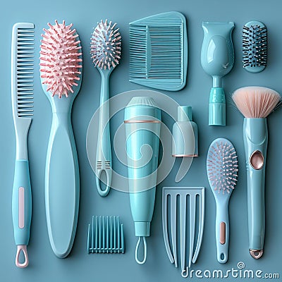 Stylish hair tools on minimalist background. Stock Photo